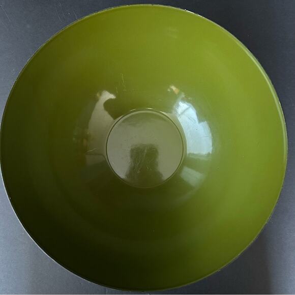 Rare MCM 60s Hanova of Pasadena Large Enamel Dove and Vine Bowl in Green & White - Picture 11 of 15